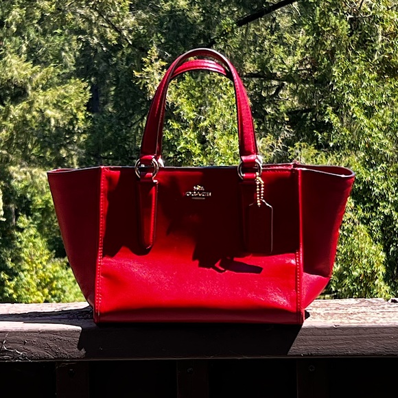 COACH Crosby Mini Carryall 33537 Smooth Red Leather Two Way Wear AUTHENTIC - Picture 1 of 9